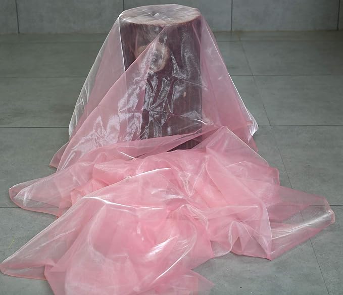 VDS Blush Pink Organza Fabric, 10 Yards Continuous, 45” Wide, Wedding Party Decoration Iridescent Crystal Sheer Shiny Organza Tulle Bridal Dress DIY Crafts Costume Sewing Backdrop Arch Cloth