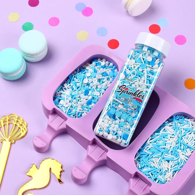Edible Blue Sprinkles for Cake Decorating, Blue Confetti Sprinkles, Pearl Sprinkles, Jimmy Sprinkles for Cupcakes, Cookies, Chocolate, Candy, and Ice Cream Topping(120g/4.23oz)