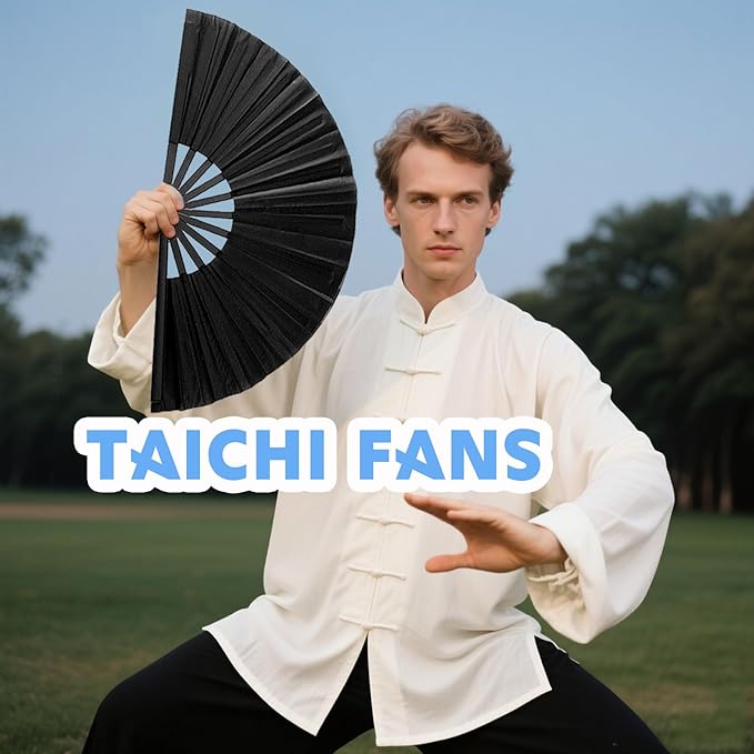10 Pcs Loud Clap Fans for Line Dancing Bulk, Boots on The Ground Dance Fans Bulk, Chinese Kung Fu Tai Chi Large Hand Fans for Women Foldable for Festival Dance Party Popping Clacking (Black)