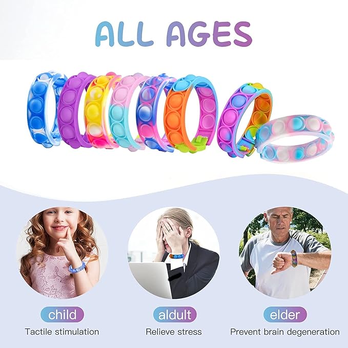 100Pcs Pop Bracelet, Party Favors for Kid, Pop Wrist Strap Fidget Toys Pack ,Fidget Toys for Girils Boys, as Gifts for Easter Chrismas,Classroom Prizes for Students