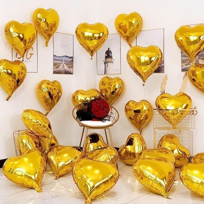 12 Pcs Heart Balloons, 18 inch Gold Heart Shaped Balloons, Big Helium Balloon, Love Foil Balloon for Wedding Baby Shower Anniversary Backdrop Valentine Party Decoration