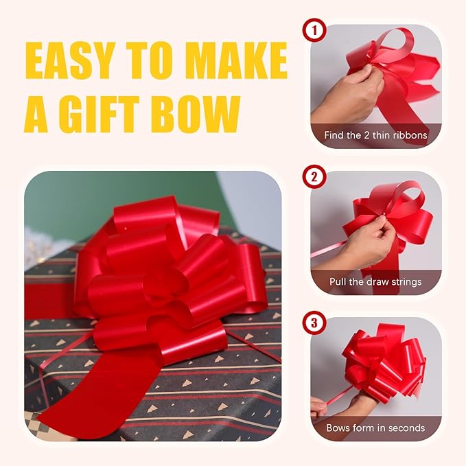 12 PCS 6 Inch Red Pull Bows - Perfect for Gift Wrapping, Wedding Decor, Car Bows, Birthday Parties, Christmas and Valentine's Day