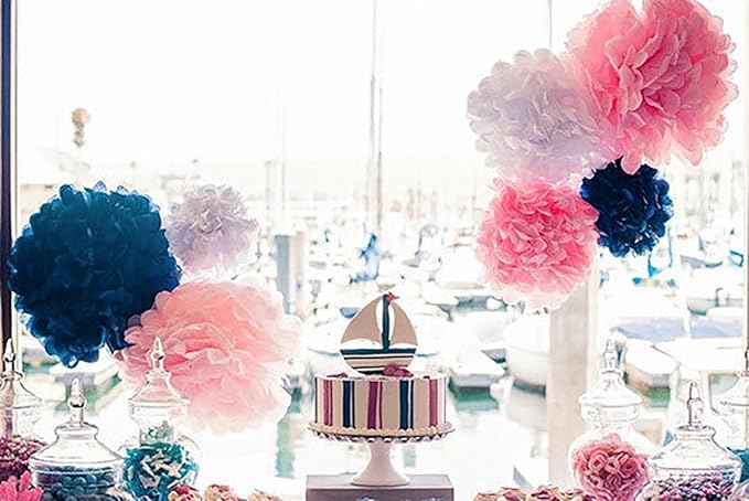 ZOOYOO Pink Orange Green Paper Poms, Tropical Party Decoration, Hawaiian Tissue Paper Poms Luau Decorations for Summer Birthday Anniversary 12PCS