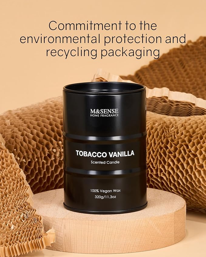 M&SENSE Scented Candle, Tobacco Vanilla Medium Jar Candle Gifts for Men, 70 Hours Slow Burning Natural Soy Candles 11.3oz, Stress Relief Aromatherapy Candles Home Decor, Valentines Day Gifts for Him