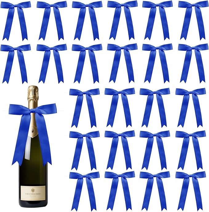 30 Pcs Satin Dark Blue Bows with Twist Tie, 5x7 Inchfor Gift Wrapping Cake Treat Bags Craft DIY Gift, Birthday Decorations, Balloons & Garland Home Decor