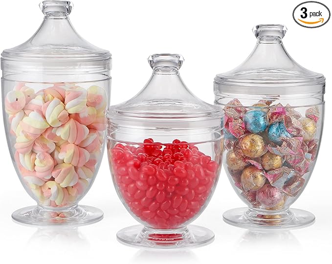 MOLIGOU Acrylic Apothecary Jars with Airtight Lid, Candy Jars for Candy Buffet, Decorative Bathroom Canisters, Set of 3