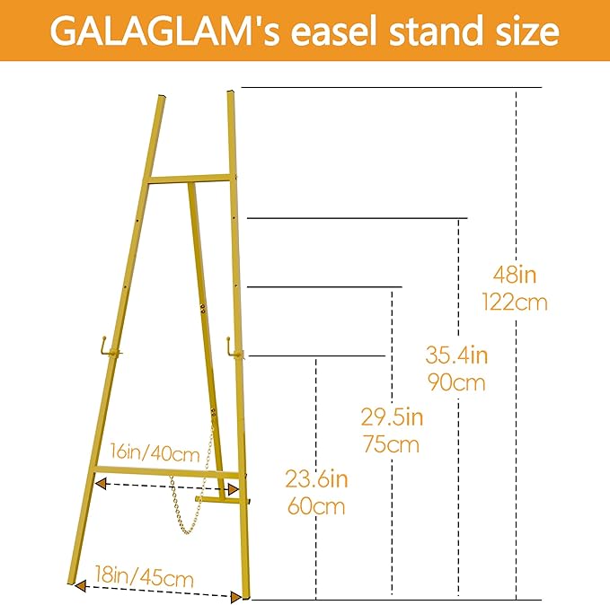 Gold Easel Stand for Signs, Metal Decorative Easels for Wedding Heavy Sign Posters Home Display Painting, Artist Easel for Painting Canvas