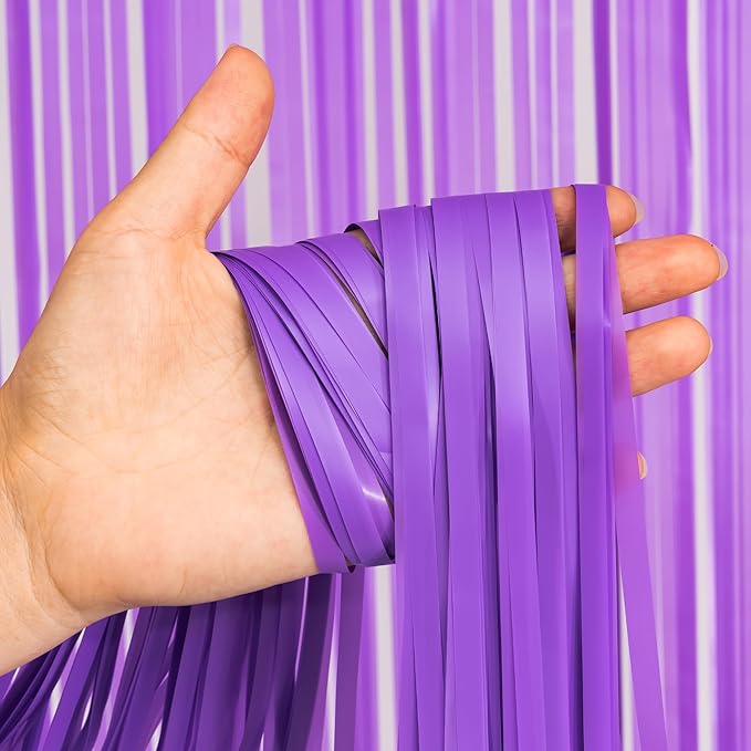 Purple Tinsel Fringe Party Backdrop - GREATRIL Party Streamers for Lavender/Mermaid/Butterfly/Fairy Birthdays Party Decorations - 3.2ft X 8.2ft - 2 Packs