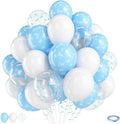 Blue Bow Balloons,12 Inch Pastel Light Blue Clear White Latex Balloon for Girls Women Birthday Bachelorette Bridal Wedding Anniversary Bow Theme Party Supplies