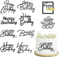 10 PCS Black Birthday Cake Topper Mirror Acrylic Happy Birthday Cake Toppers Double-Sided Dessert Decorations for Girls Women's Party Supplies
