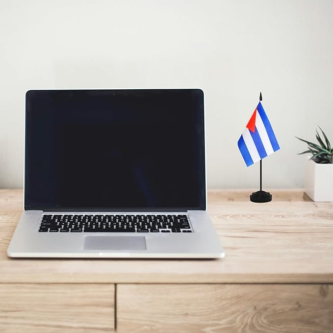 2 Pack Cuba Desk Flag Set, Cuban Desktop Small Miniature Table Office Flag with 12" Black Pole and Black Base, Offices, Classroom, Home, Festival Decoration (Cuba)