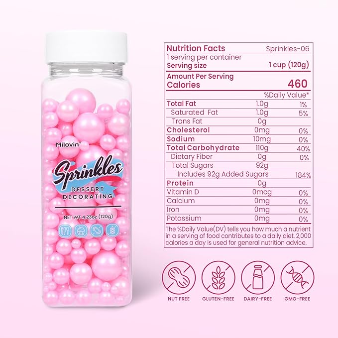 Edible Pearls for Cake Decorating, Pink Sprinkles, Pink Pearl Sprinkles for Cookies, Macaron, Cake, and Ice Cream Topping, Perfect for Valentine's, Holidays, and Baby Shower.120g(4.23oz)