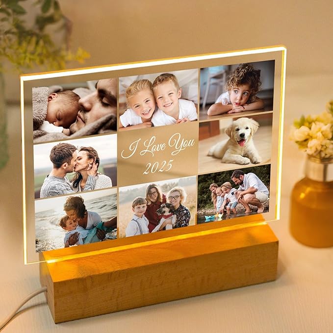 Custom Picture Frames with Photo, Customized Photo Frame with Night Light, Personalized Picture Frame, Personalized Birthday Gifts for Women, Men, Mom, Dad, Baby, Kid, Family, Friend