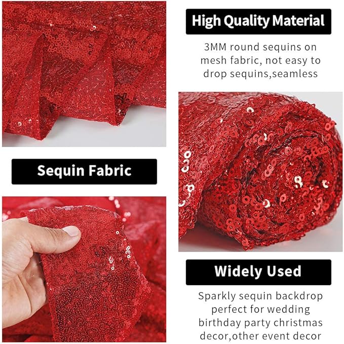 Hahuho Red Sequin Backdrop Curtain, 2PCS 2FTx8FT Glitter Backdrop Curtain for Parties, Christmas, Wedding, Party Decoration（2 Panels, 2FT x 8FT, Red