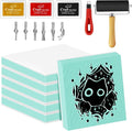 6pcs 2"x2" Rubber Carving Blocks, Linoleum Block Stamp Making Kit for Beginners - DIY Stamp Making, Printmaking Crafts (White & Green)