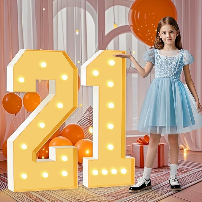 4FT Marquee Numbers 21, Large Light Up Numbers 21th Birthday Decorations for Girls Boys, Cardboard Number for Women Men Anniversary Party Decor Backdrop, DIY Foam Board Mosaic Number Sign