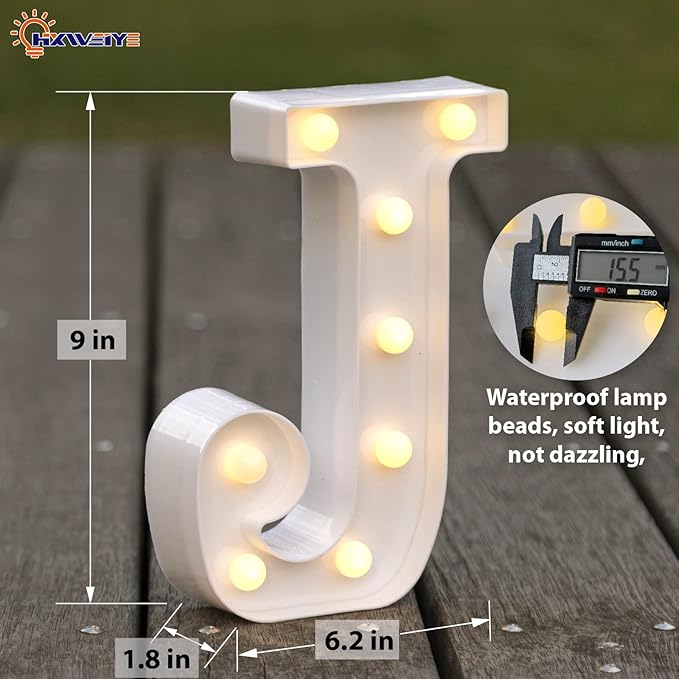 HXWEIYE LED Marquee Letters Lights Sign - J, 26 Alphabet & Number 0-9 Warm White Led Letters for Bar Party Birthday Home Wedding Decor
