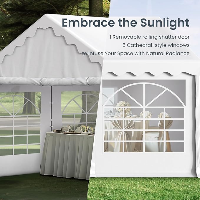 PHI VILLA 20'x16' Outdoor Heavy Duty Party Tent Large Commercial Canopy Wedding Event Shelter with Removable Sidewalls & 3 Storage Bags for Patio Outdoor Garden Events, White