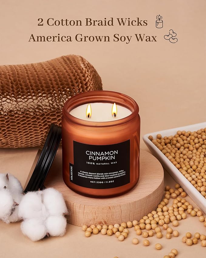 M&SENSE Cinnamon Pumpkin Fall Scented Candles, 11.6oz Soy Natural Candles 70 Hours Long Lasting Slow Burning Halloween Autumn Candle Gifts for Home Decor