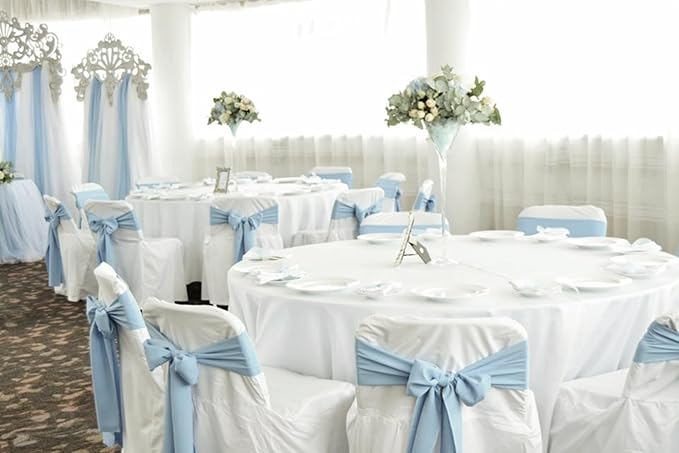 50 PCS Satin Chair Sashes Decorative Bow Chair Sashes Ties Back Ribbon Bows Seat Cover Band for Wedding Birthday Party Ceremony Reception Hotel Events Banquet Home Kitchen Decor(7x108inch,Baby Blue)