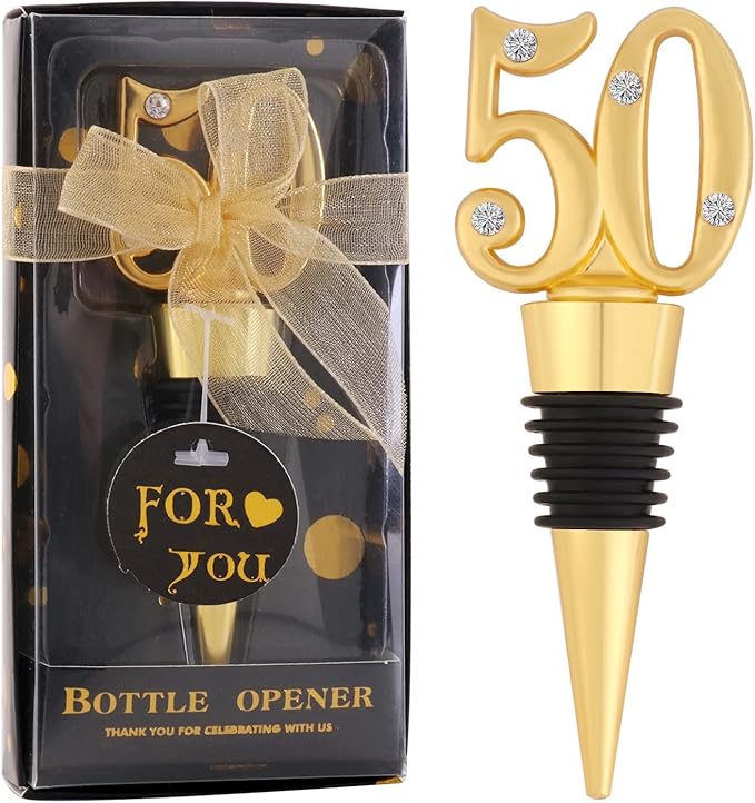 12 Pack 50th Birthday Party Favors-50 Years Old Wine Stopper for 50th Wedding Anniversary Party Souvenrs, Black and Gold Theme Birthday Party Gifts Decorations for Guests (black 50, 12)