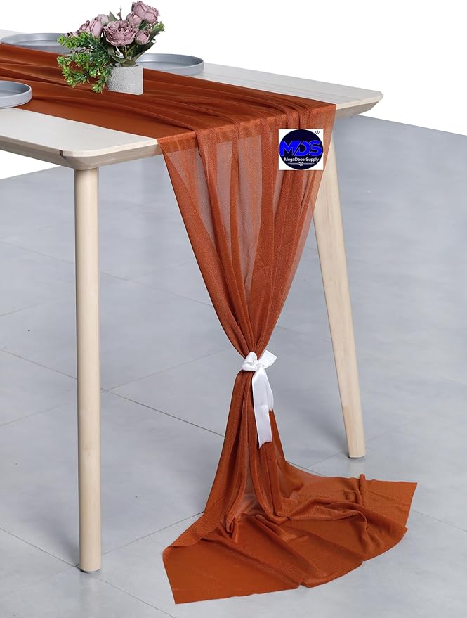 MDS Halloween Chiffon Table Runner - 25 Pack, 29 x 170 Inches, 14ft Each - Sheer Spooky Table Runners for Haunted House Parties, Trick-or-Treat Tables, Witchy Décor, Wedding & Events - Terracotta