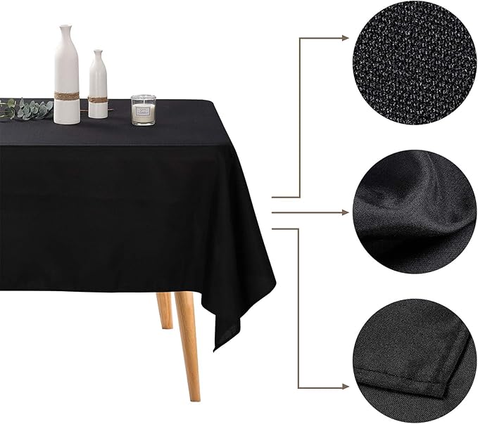 Ascoza 2pack 90x132 Inch Black Rectangular Tablecloth 8 Feet Table Cloth in Polyester Fabric for Wedding/Banquet/Restaurant/Parties