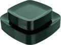 PULOTE 60PCS Green Square Plastic Plates - Green Disposable for 30 Green Guests Include 30 Dinner and 30 Dessert Plates for Party&Christmas