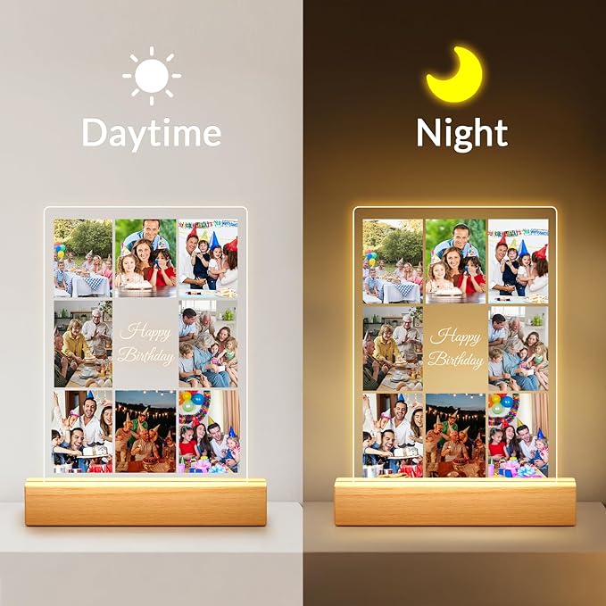 Custom Picture Frames with Photo, Personalized Collage Photo Frame with Night Light, Customized Picture Frame, Personalized Birthday Gifts for Women, Men, Him, Her, Mom, Dad, Family