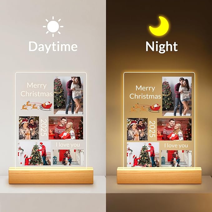 Custom Picture Frames with Photo, Personalized Photo Frame with Night Light, Customized Picture Frame, Personalized Christmas Photo Gifts for Women, Men, Him, Her, Couple, Boyfriend, Girl Friend