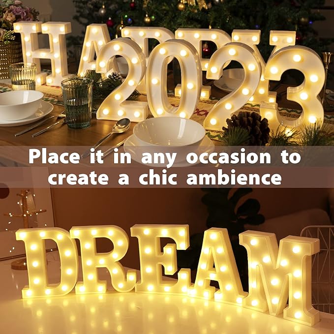 HXWEIYE Light Up Numbers-0, LED Marquee Number Lights Sign 26 Alphabet and 10 Number for Party Bar Birthday, Light Up Letters Battery Powered Warm White Christmas Decoration Numbers Lights