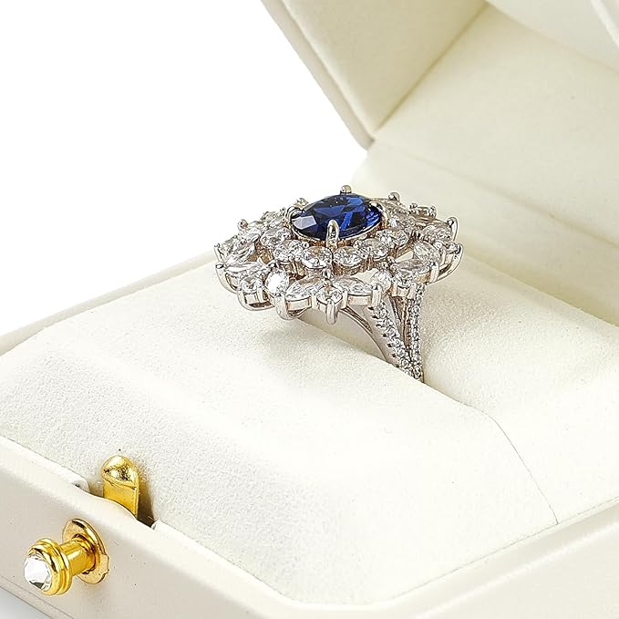 Oirlv Luxury Leather Ring Box for Jewelry Gift Octagon Women Ring Holder for Wedding Day, Proposal, Engagement, Anniversary(White,Single)