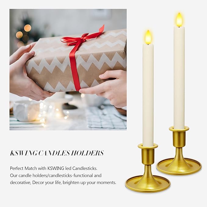Candlestick Holders 2 PCS Short Metal Taper Candle Holders, KSWING Gold Candle Stick Holders Set, Perfect for Table Centerpiece Mantel Party Wedding Christmas Home Decor, Set of 2