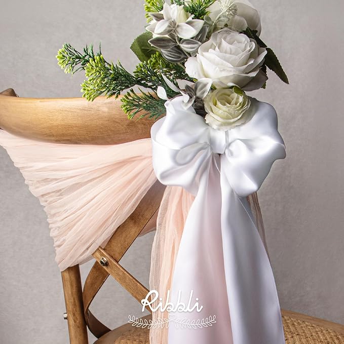 Ribbli White Satin Ribbon 4 Inch Wide White Ribbon for Wedding Chair Sash Grand Opening Ceremony Big Bows Gift Wrapping Floral Crafts Cake Decor-Double Faced Satin Continuous 10 Yards
