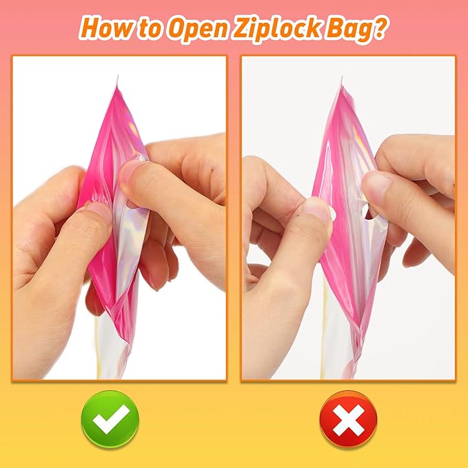 Funfery 100 Pack Gradient Holographic Bags,Mylar Resealable Bags with Zipper,Clear Window Packaging Pouchs,Smell Proof Bag for Food Storage,Sample Jewelry Bag(3.5x4.7In,Hot Pink Orange)