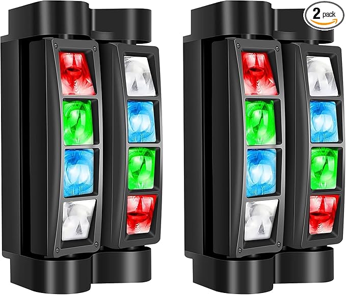 BETOPPER Moving Head DJ Lights,Stage Lights for Parties, RGBW 8x3W LED Spider Lights, Sound Activated & DMX-512 for Party, Pub, Wedding Event, Club, Carnival Festival, Disco Stage Lighting(2 Packs)