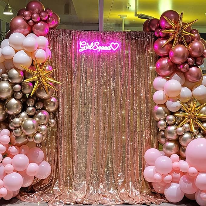 Poise3EHome 5FT x 7FT Rose Gold Sequin Photography Backdrop Curtain for Party Decoration, Rose Gold