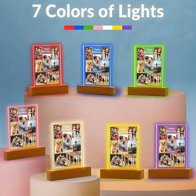 Personalized Birthday Gifts for Women and Men, Custom Picture Frames with Photo, Customized Photo Frame with Night Light, Personalized Anniversary Couple Gifts for Him and Her