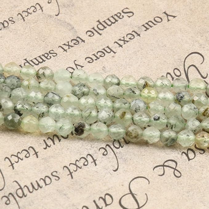 Song Xi 90pcs 4mm Natural Prehnite Gemstone Beads Faceted Round Loose Stone Beads for Jewelry Making