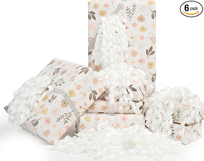 6 Inch White Curly Bows for Gift Wrapping Set of 6, Self Adhesive Bows White Gift Bows for Presents, Satin Ribbon Bows for Birthday, Wedding, Christmas, Bridal Shower, Gift Wrap Accessory