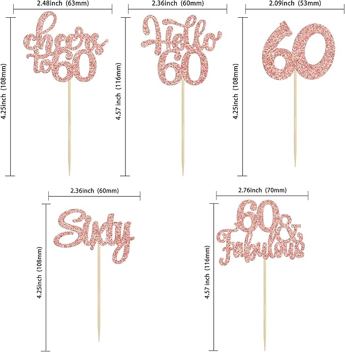 30Pcs 6th Birthday Cupcake Toppers Glitter Six Hello 6 Cupcake Picks Cheers to 6 Years Old Cake Decorations for 6th Birthday Party Supplies Rose Gold