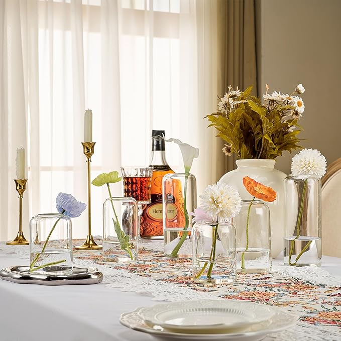 Glass Bud Vases Set of 12 Clear Flower Vase for Centerpieces Shelf, 3.9'' 4.9'' 6.7'' Modern Small Vases for Living Room Bedroom Office Home, Decor for Wedding House Warming Party