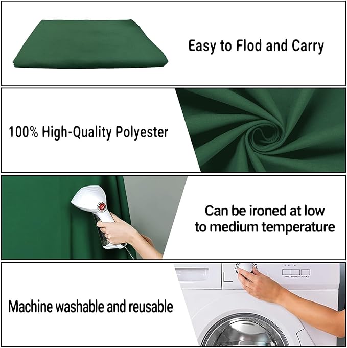 10x10FT Dark Green Screen Backdrop Photography Green Background for Streaming Zoom, Photo Studio, Collapsible High Density Screen for Video Photography and Television