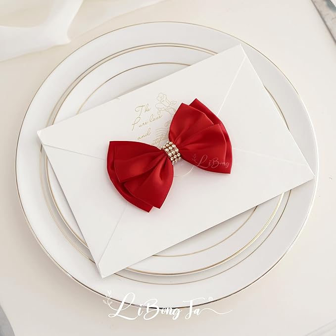 Red Bows 4'' Premade Satin Ribbon Bow, Red Gift Bows with Rhinestone, Wrapping Bows for Presents, Greeting Cards, Treat Bags, Wine Bottles, Valentines Bows for Gift Wrapping-12 Counts