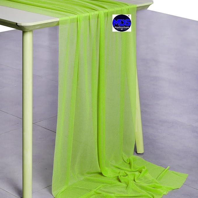 MDS Halloween Chiffon Table Runner - 15 Pack, 29 x 170 Inches, 14ft Each - Sheer Spooky Table Runners for Haunted House Parties, Trick-or-Treat Tables, Witchy Décor, Wedding & Events - Parrot Green