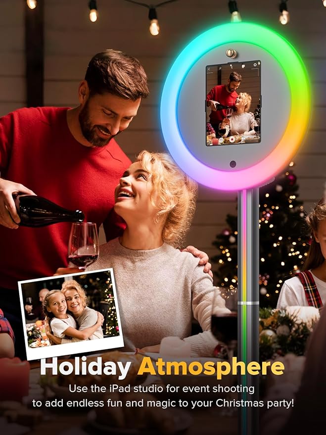 Portable Photo Booth, Photo Booth Machine Compatible with Any I-pad,PhotoBooth Stand Shell with Cyratok,APP & Remote Control RGB Ring Lights,Music Sync Selfie Photo Booth for Parties,Wedding &Events