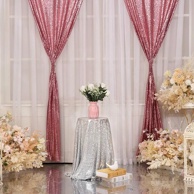 Poise3EHome Fuchsia Pink Sequin Backdrop Curtains, 4 PCS 3FT x 8FT Sequin Panels for Backdrop,Sequence Wedding Party Background Drapes