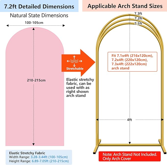 HEMMOTOP Pink Arch Backdrop Cover 7.2 ft, 6ft, Wedding Arch Covers Stretchy Backdrop 2 Set, 2-Sided Arched Stand Background for Birthday Party, Baby Shower, Pink