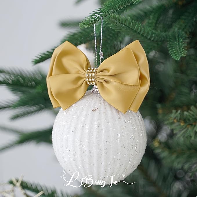 Gold Bows 4'' Premade Satin Ribbon Bow, Gift Bows with Rhinestone, Wrapping Bows for Presents, Greeting Cards, Treat Bags, Wine Bottles, Valentines Bows for Gift Wrapping-12 Counts