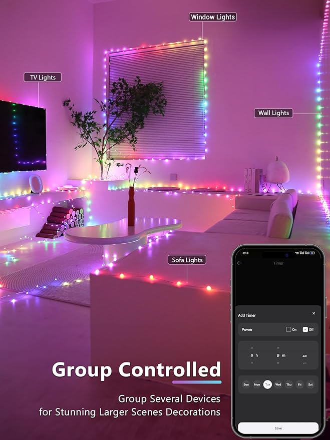 BrizLabs Smart Christmas Lights, 66ft 200 LED Color Changing Xmas Lights Work with Alexa & Google Home, Rainbow Fairy Light Dimmable Halloween Decorative Lighting Green Wire for Xmas Halloween Party